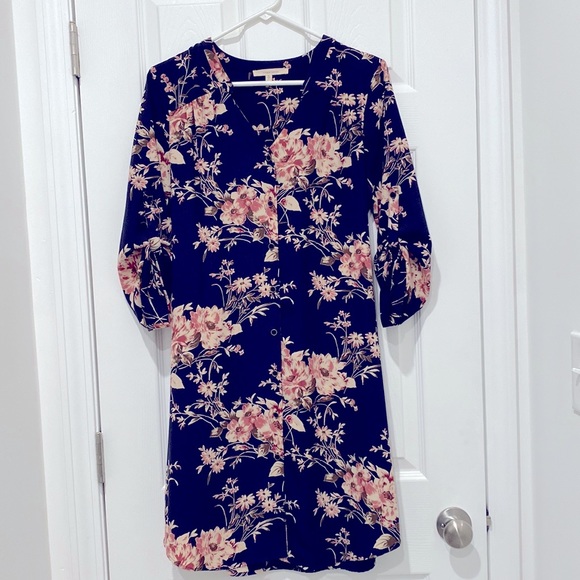 Large, Navy Floral Shirt Dress - Picture 1 of 4